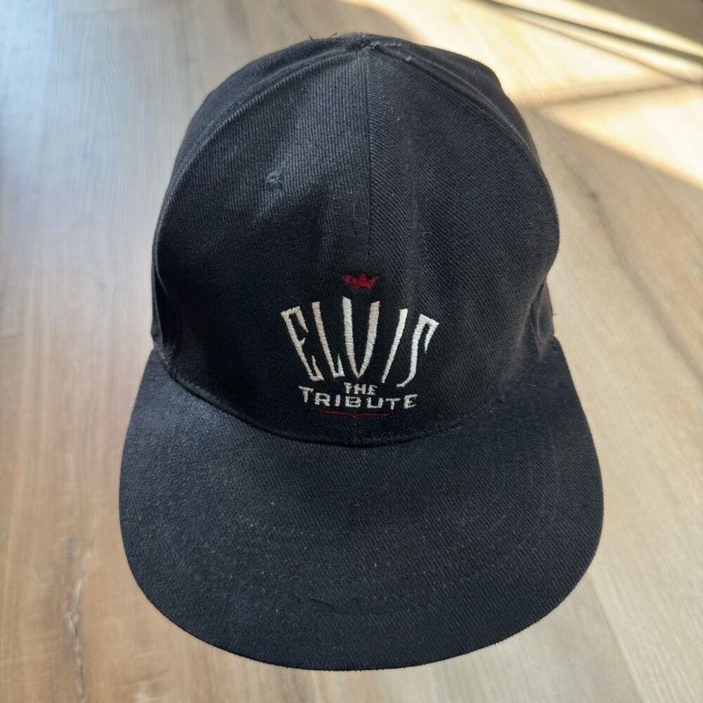 Vintage 90s Elvis Presley The Tribute Adjustable Dad Hat Black Cap Rock The King